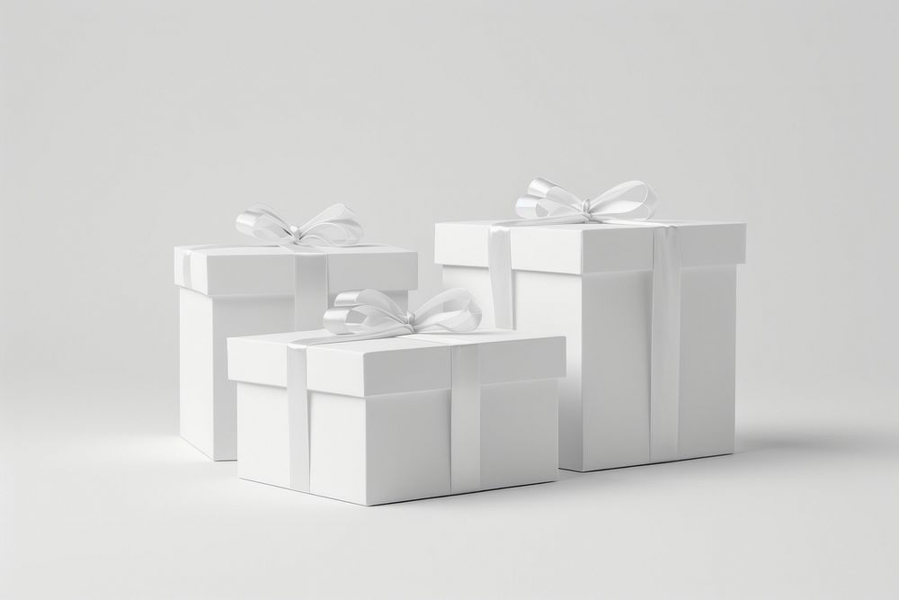3 white gift boxes.
