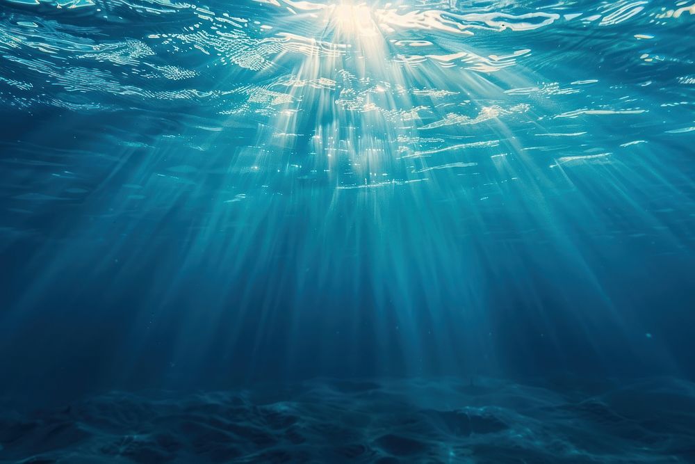 Blue ocean underwater sunlight nature.