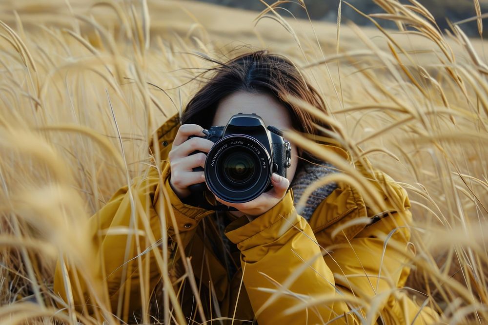 Woman take a photo photography portrait camera.
