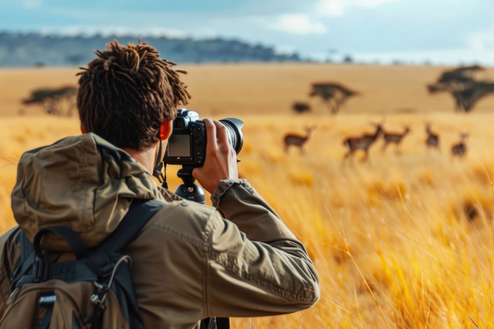 Man holding camera photography electronics antelope.