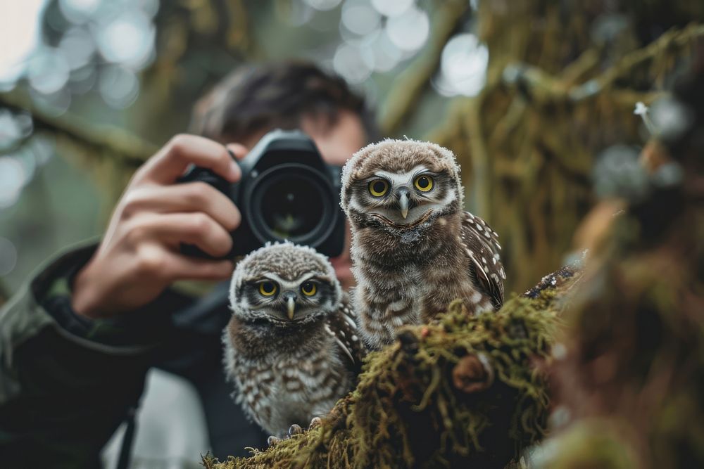 Man holding camera photography electronics animal.