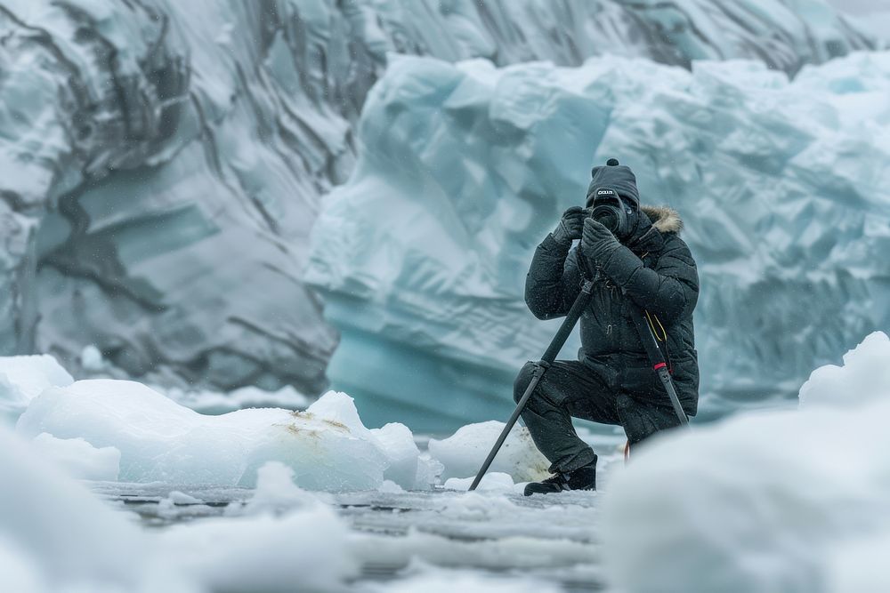Man holding camera photography nature ice.
