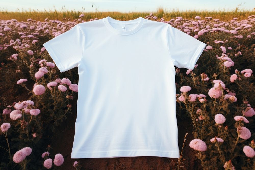 White tshirt mockup rose field clothing apparel.