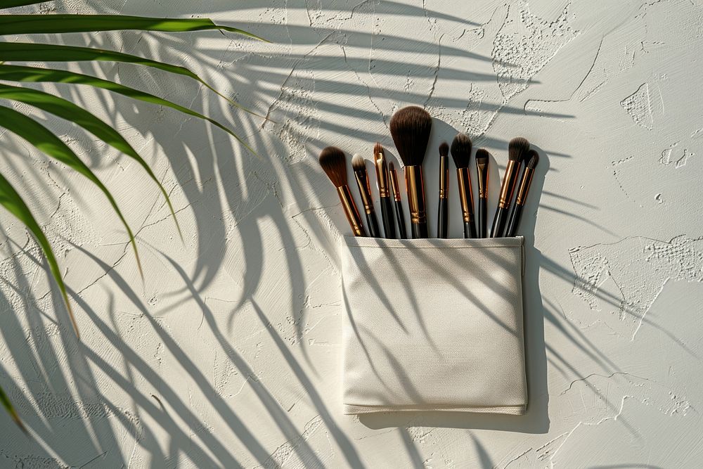 Makeup bag and full brushes mockup tool paintbrush cosmetics.