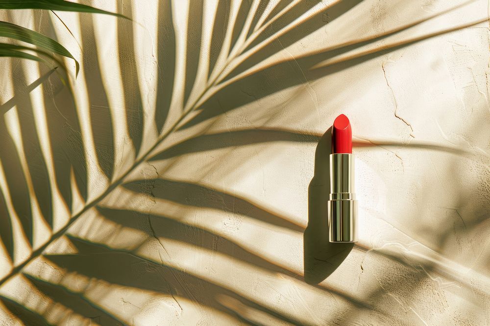Packaging lipstick mockup shadow leaf cosmetics.