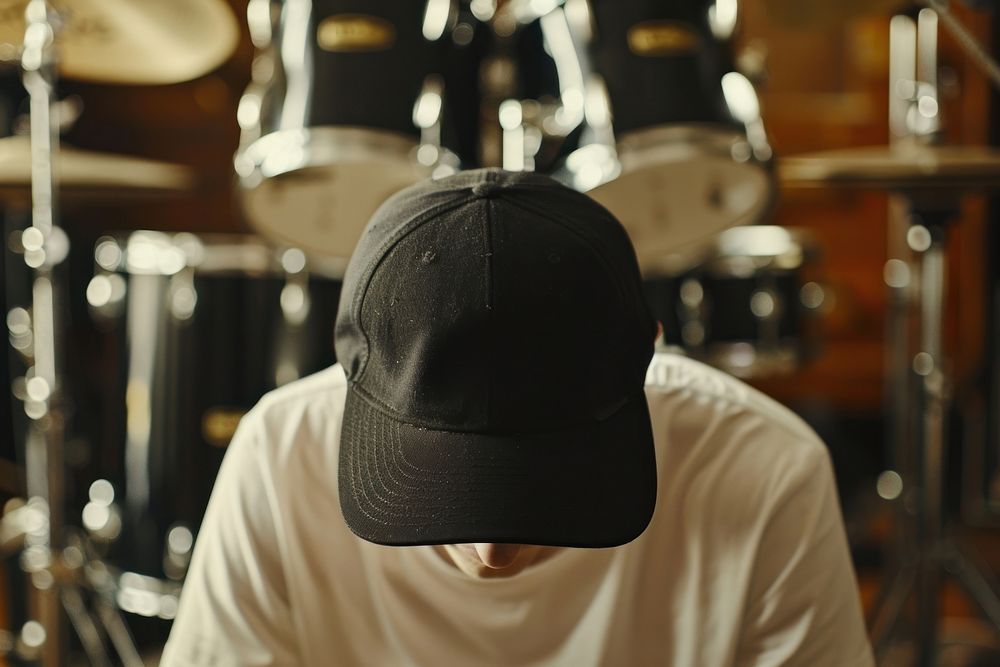 Black cap mockup performer clothing apparel.