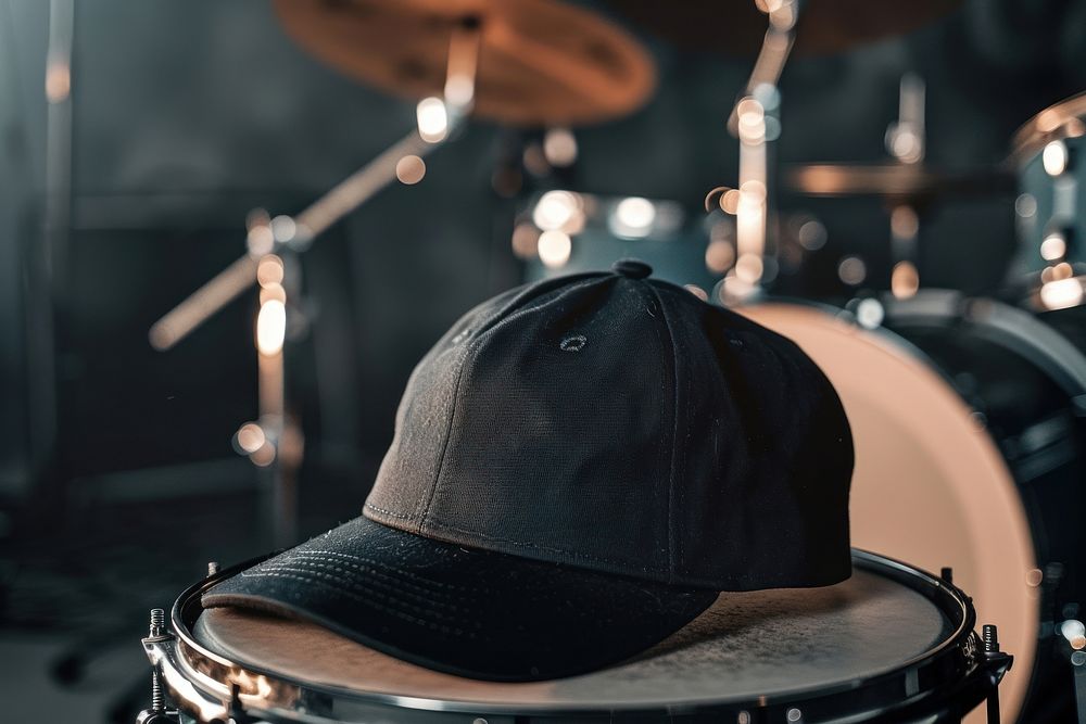 Black cap mockup drum percussion performer.