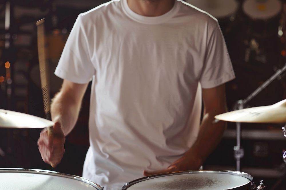 White t shirt mockup drummer music recreation.