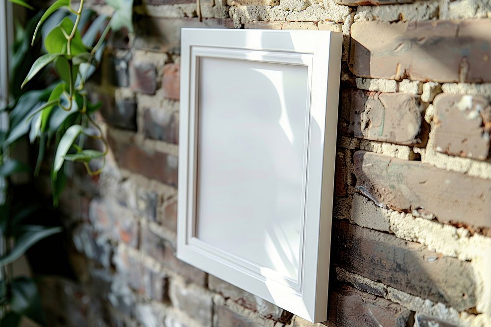 White frame mockup brick windowsill letterbox.