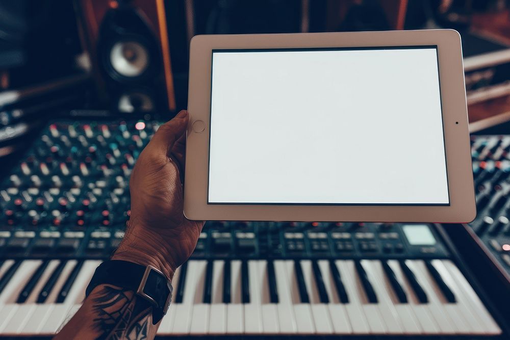 Tablet mockup screen music electronics.