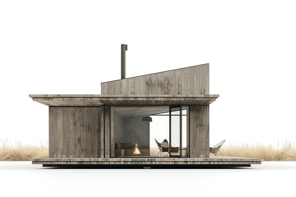 Minimal cabin architecture building countryside.