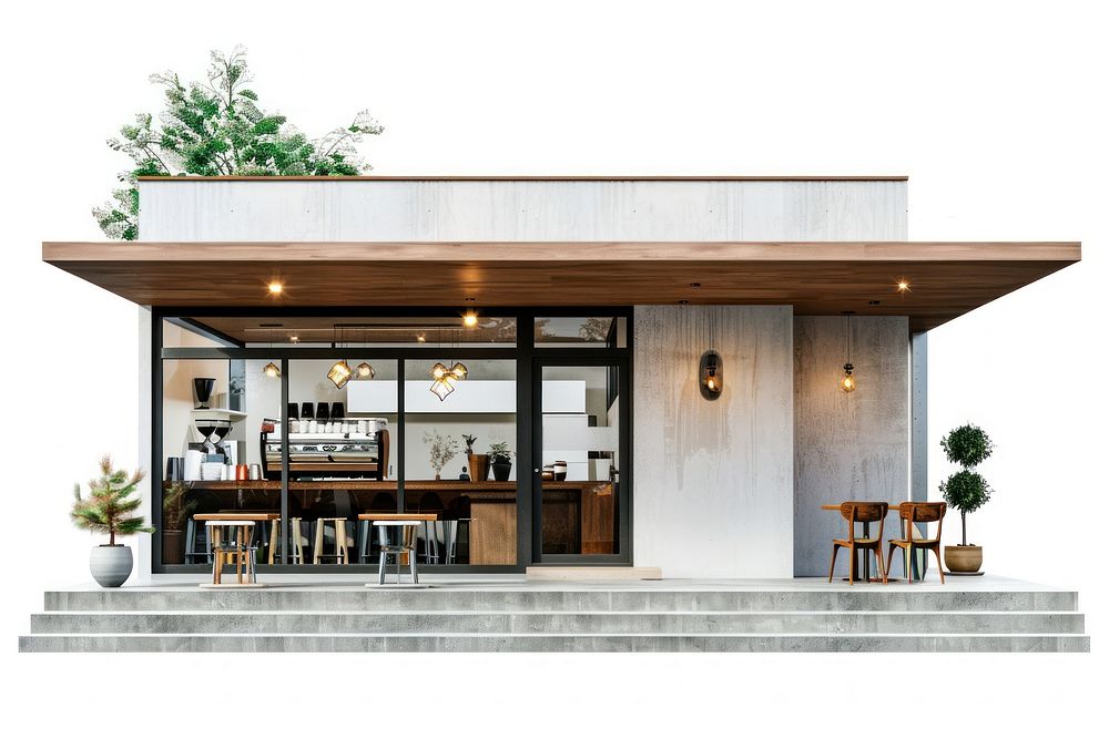 Modern coffee shop architecture building restaurant.