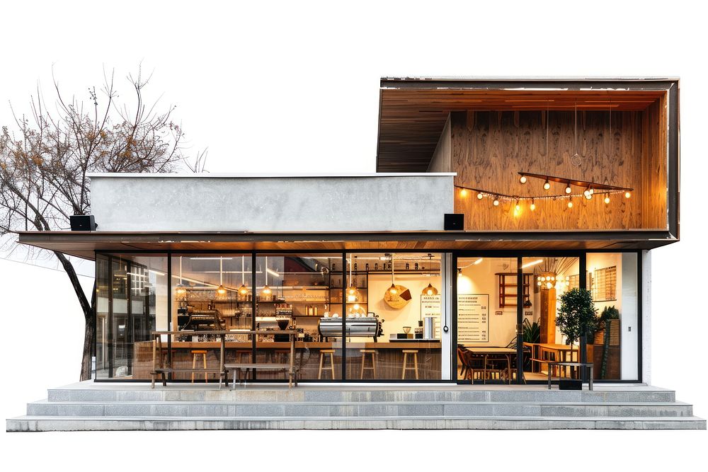 Modern coffee shop architecture building restaurant.