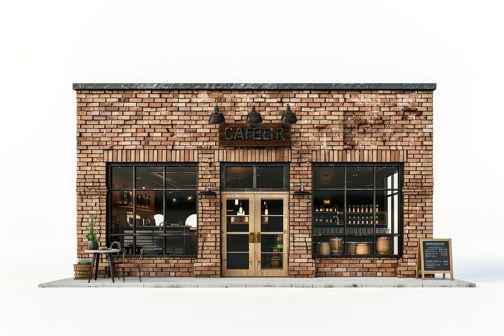 Brick coffee shop architecture building restaurant.