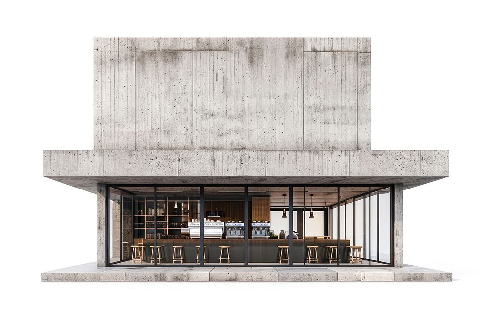 Brutalism coffee shop architecture building furniture.
