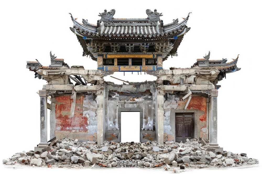 China destroyed building architecture worship temple.