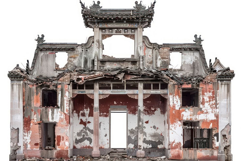 China destroyed building person human gate.