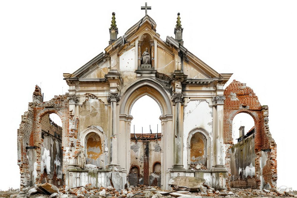 Church destroyed building architecture cathedral worship.