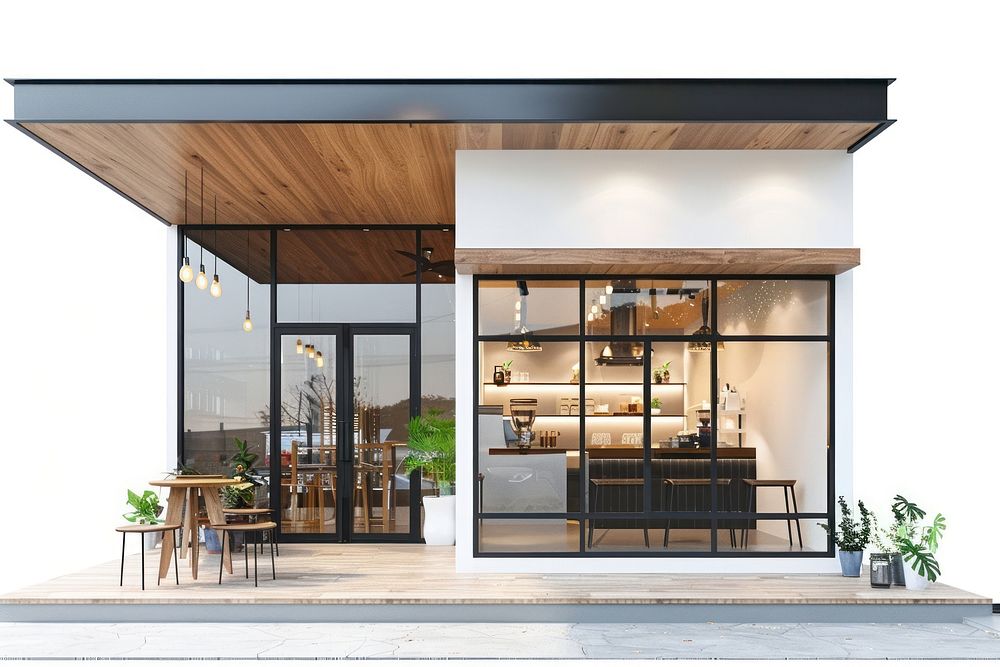 Contemporary coffee shop architecture building refrigerator.
