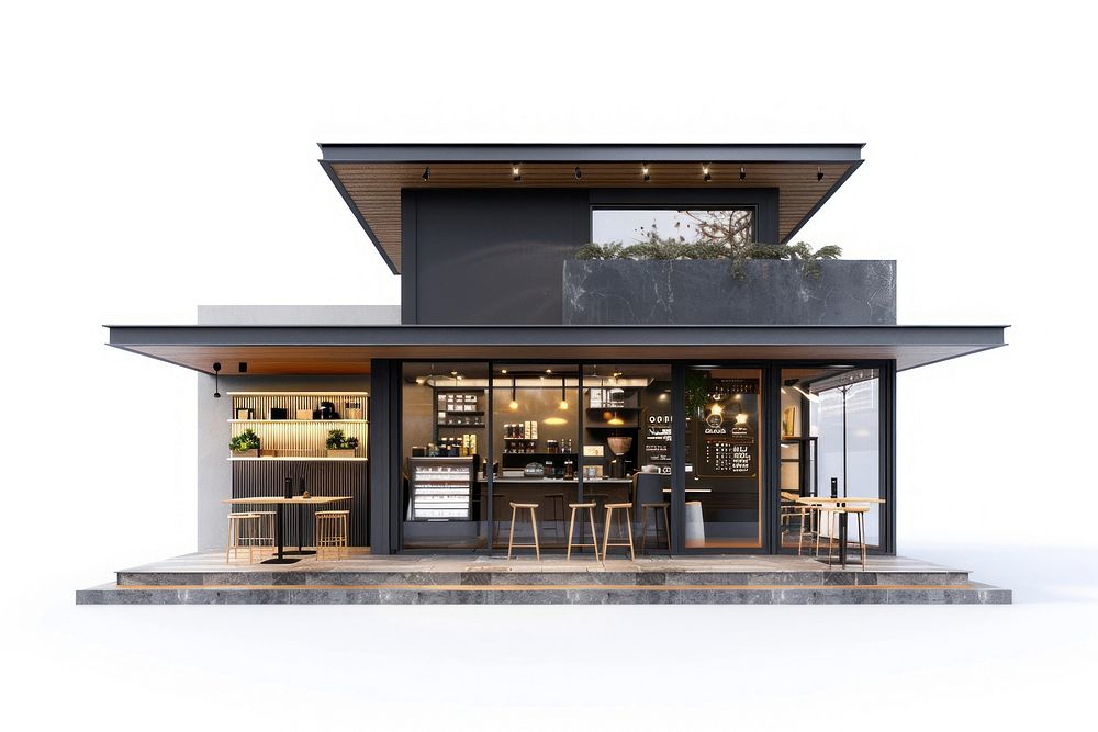 Contemporary coffee shop architecture building restaurant.