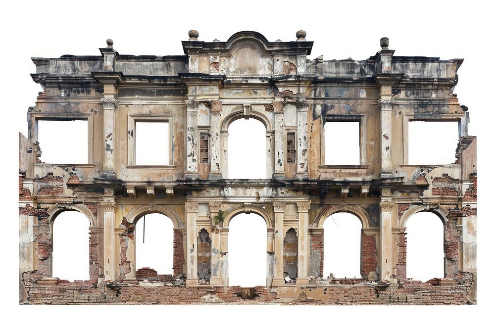 India destroyed building architecture arched person.
