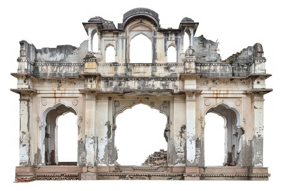 India destroyed building architecture arched person.