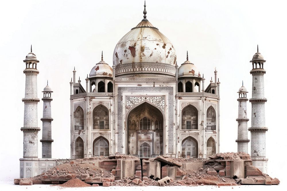 Taj mahal destroyed building architecture landmark arched.