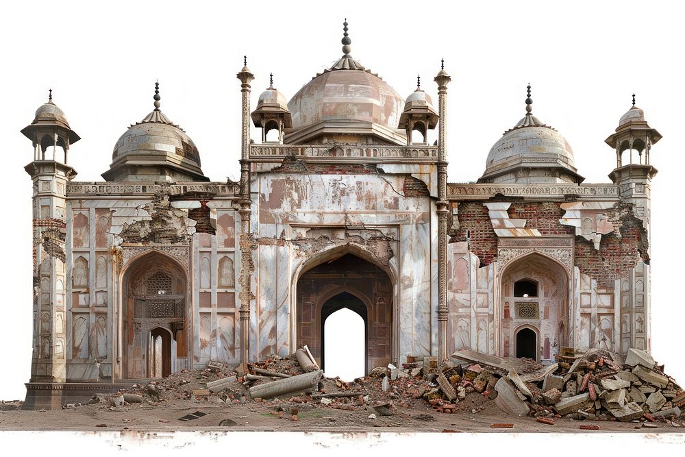 Taj mahal destroyed building architecture cathedral fortress.