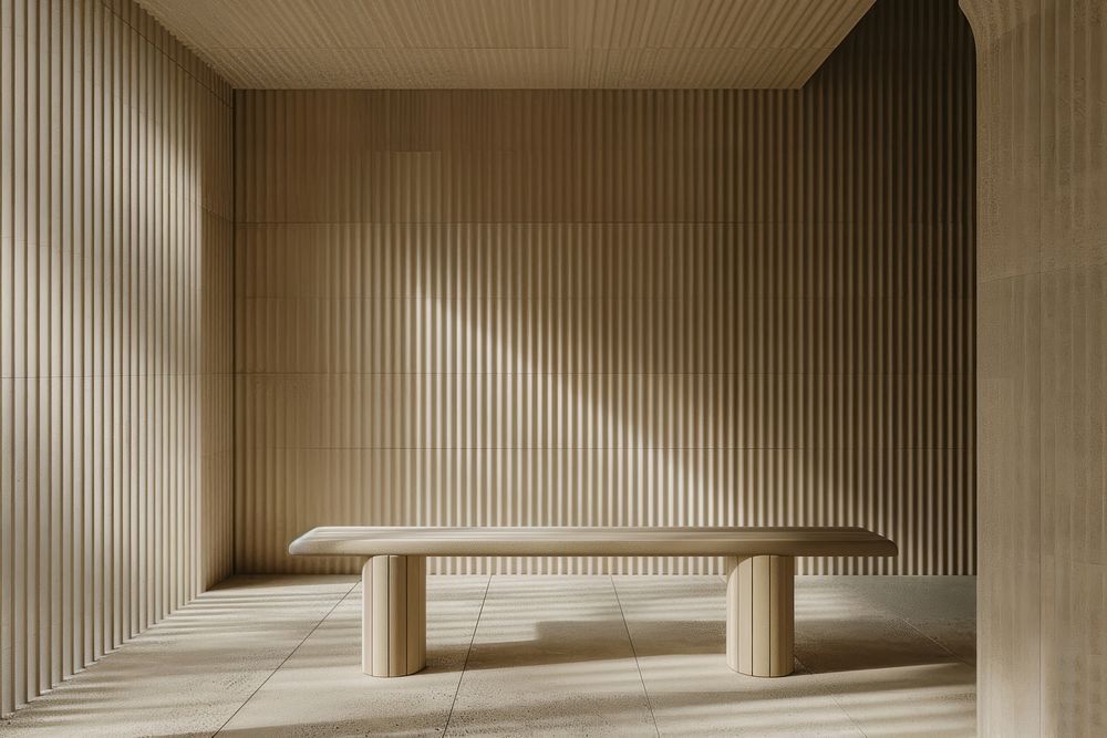 Fine grain texture wall furniture indoors bench.