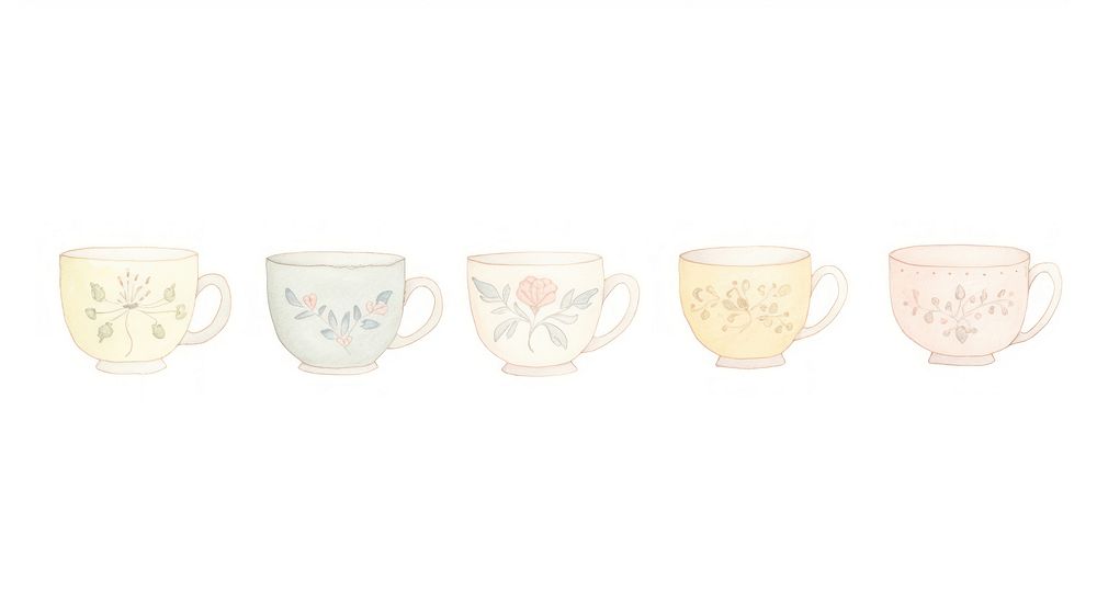 Tea cups as divider watercolor porcelain beverage pottery.