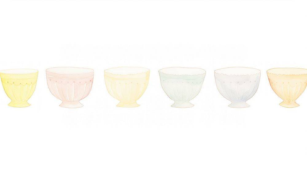 Tea cups as divider watercolor pottery goblet glass.
