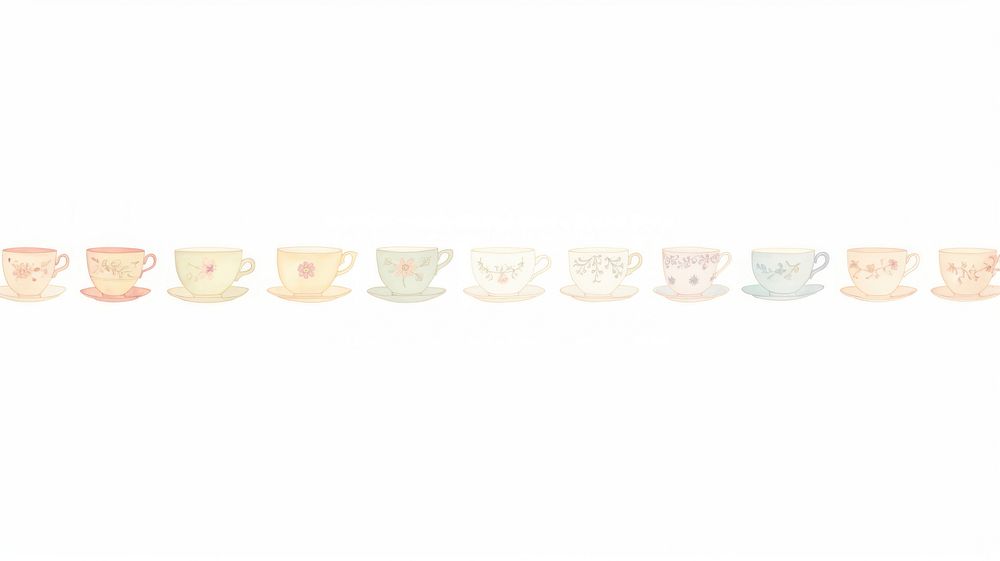 Tea cups as divider watercolor pottery plate bowl.
