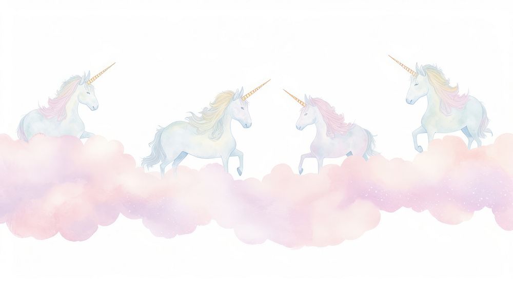Unicorns with clouds as divider watercolor antelope wildlife animal.