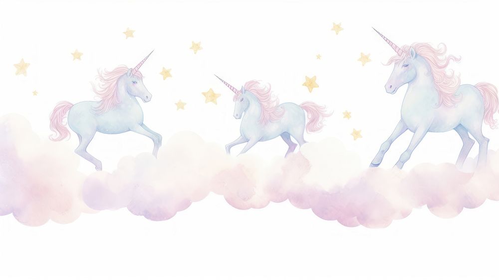Unicorns with clouds as divider watercolor animal mammal horse.