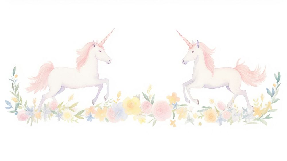 Unicorns with flowers as divider watercolor wildlife animal mammal.