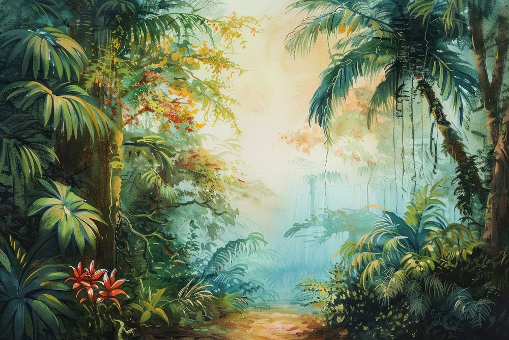 Jungle painting vegetation rainforest.