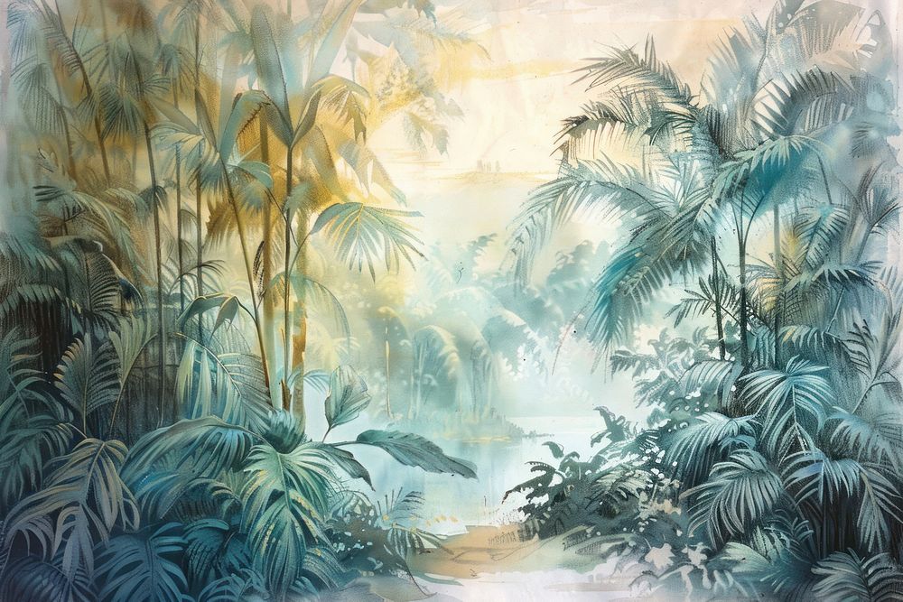 Jungle painting vegetation rainforest.