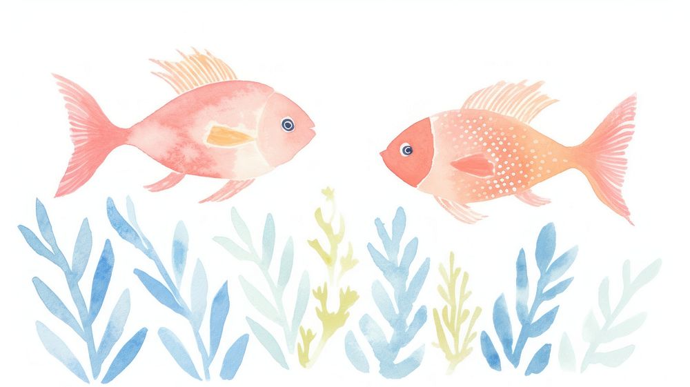 Fish as divider watercolor goldfish animal sea life.