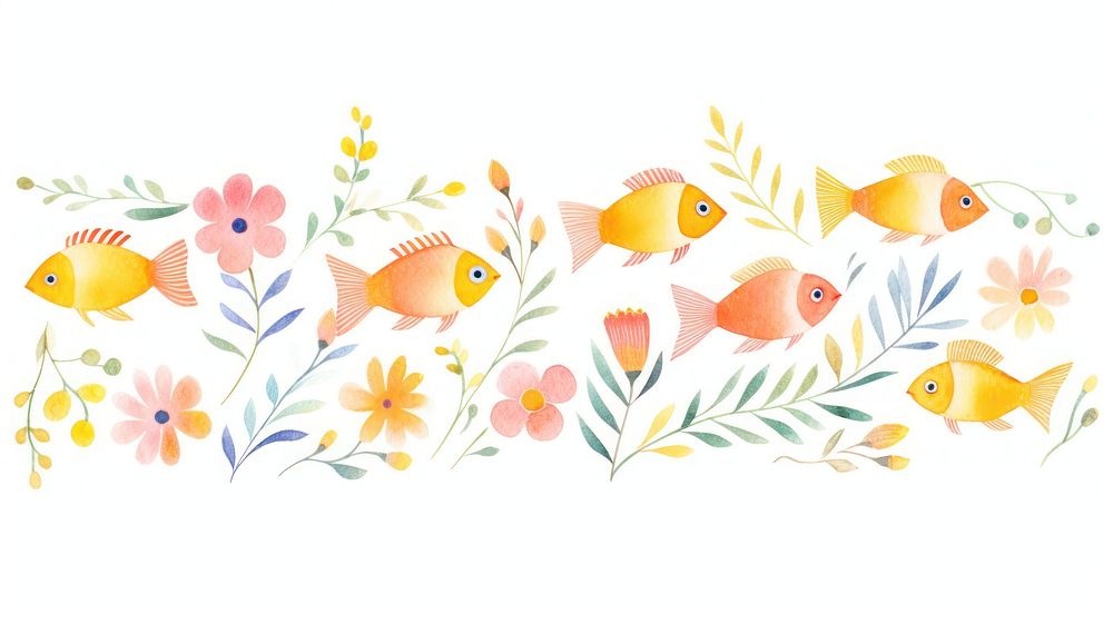 Fish as divider watercolor graphics goldfish pattern.