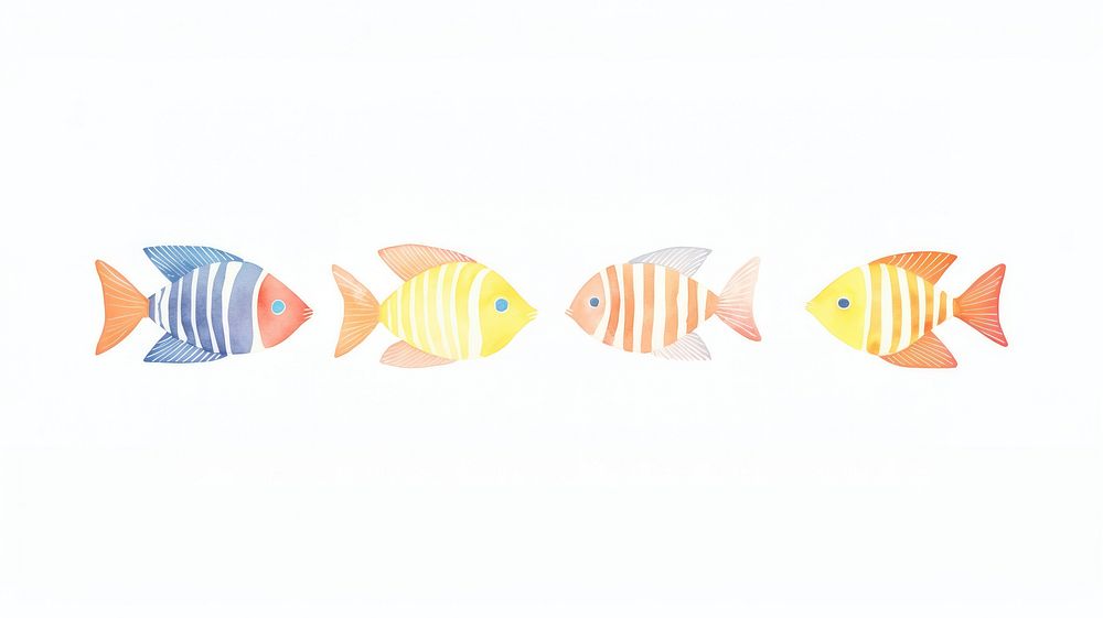 Fish as divider watercolor amphiprion angelfish animal.