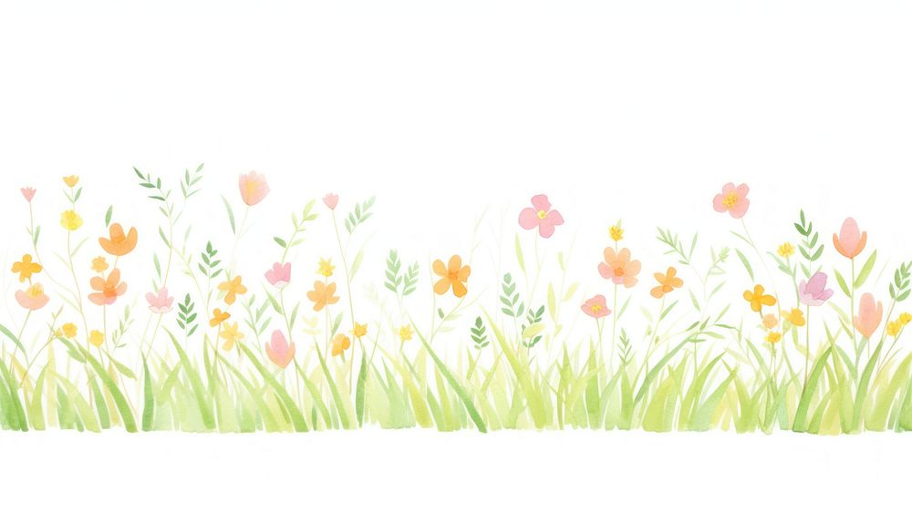 Grass as divider watercolor flower graphics painting.