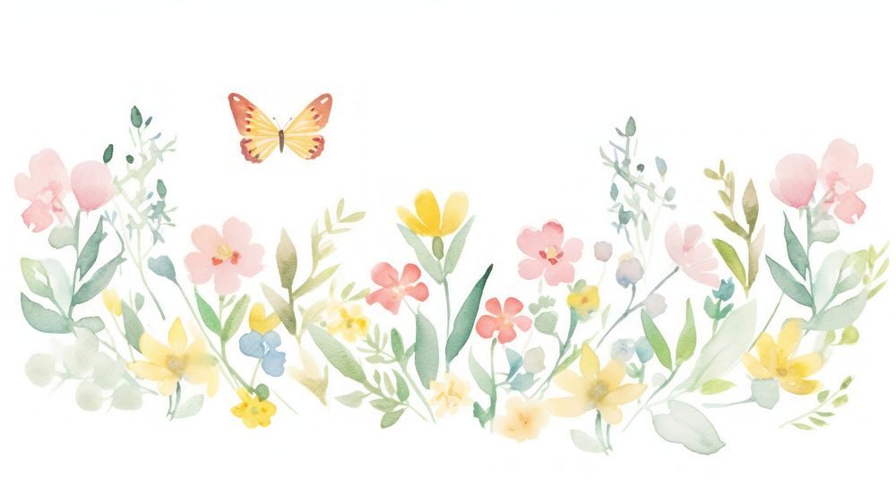 Spring bouquet as divider watercolor graphics painting pattern.