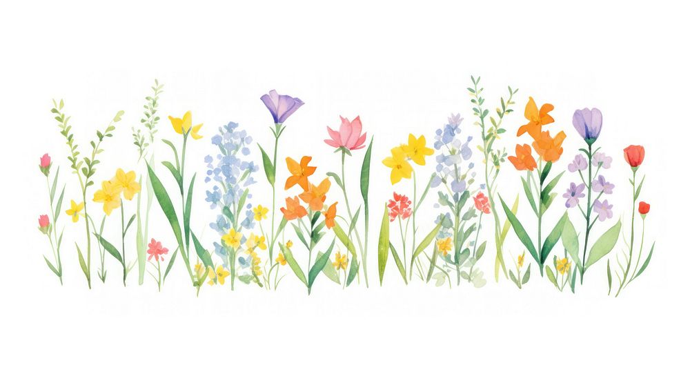 Spring bouquet as divider watercolor graphics daffodil outdoors.