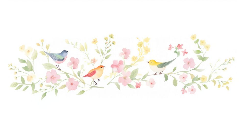 Spring bouquet as divider watercolor bird graphics painting.