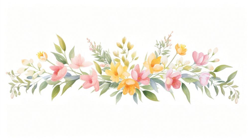 Spring bouquet as divider watercolor graphics painting pattern.