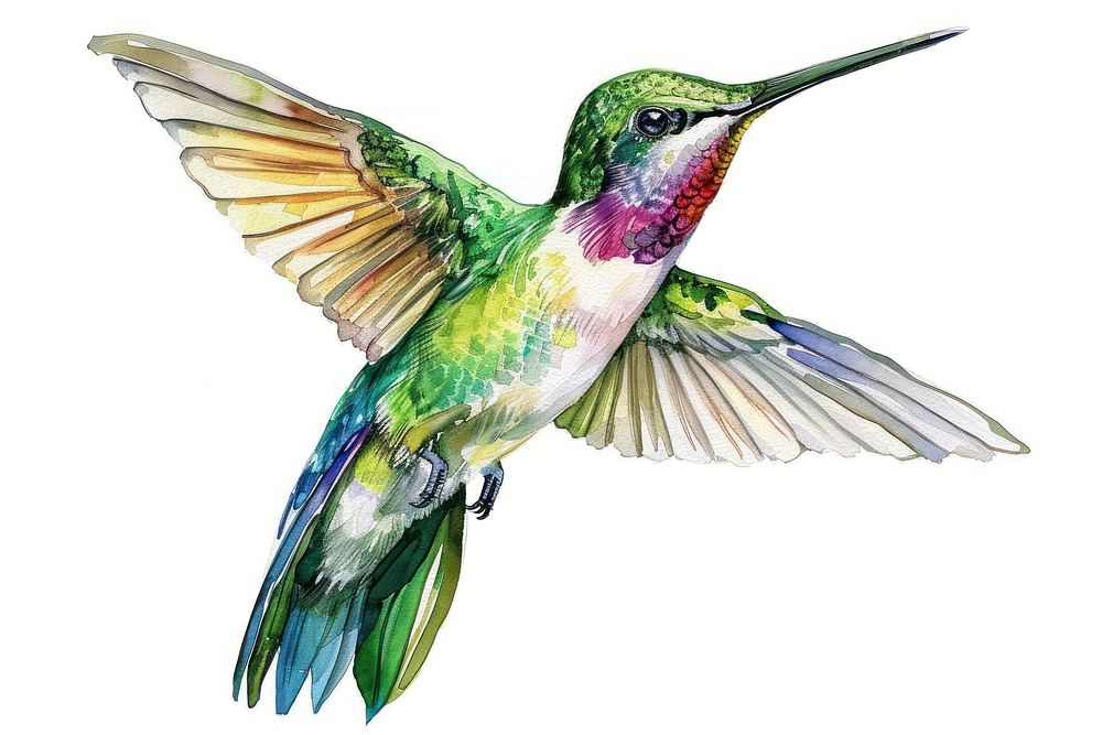 Watercolor hummingbird animal.