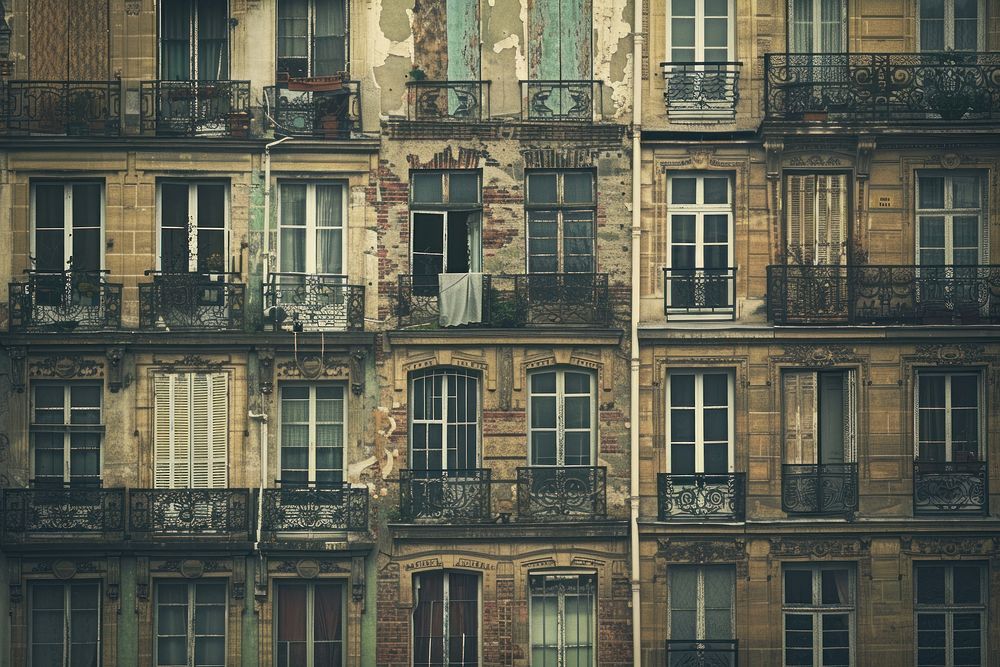 Houses exteriors in Paris architecture building window.