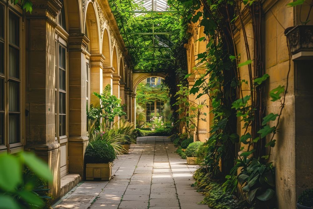 Garden architecture cityscape alleyway.