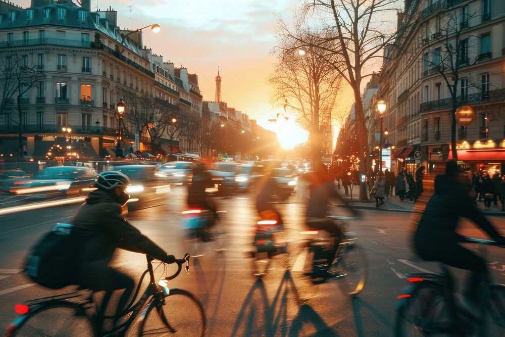 Bicycles in Parisian culture cyclist street city.