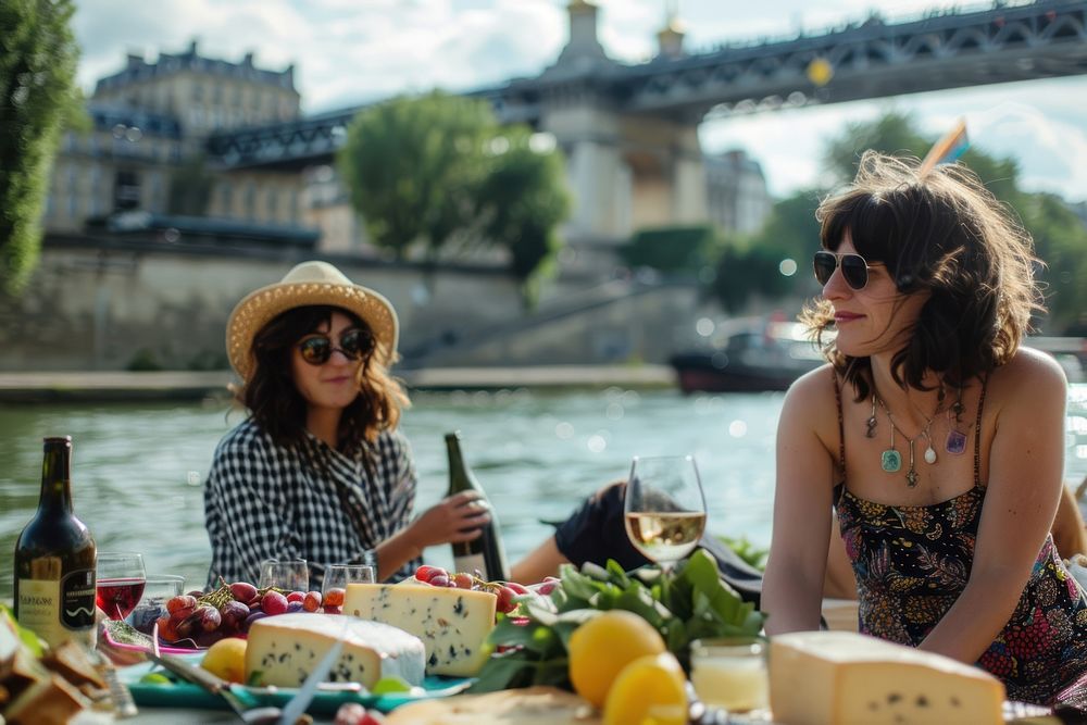 Leisurely picnic along the Seine countryside accessories sunglasses.